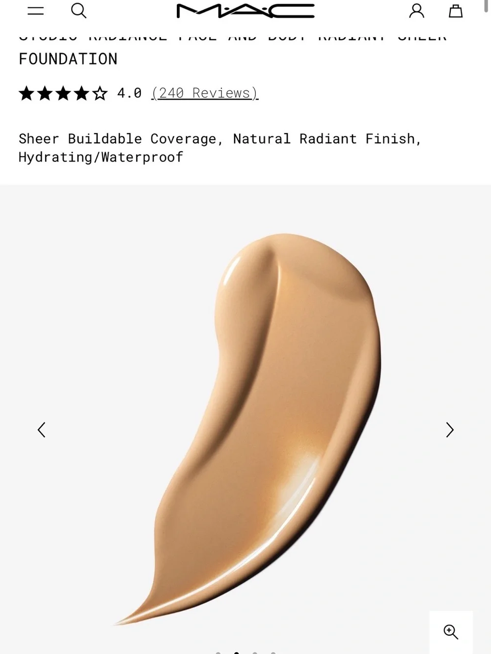 MAC Studio Radiance Face and Body Foundation C1 - Radiant Sheer Finish NIB